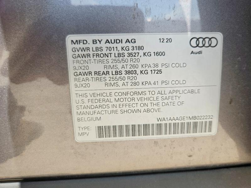 Aukcja sprzedaży 2021 Audi E-tron, vin: WA1AAAGE1MB022232, numer aukcji: 61994096