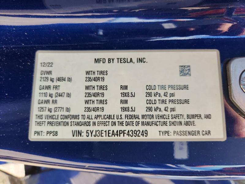 Aukcja sprzedaży 2023 Tesla Model 3, vin: 5YJ3E1EA4PF439249, numer aukcji: 63126756