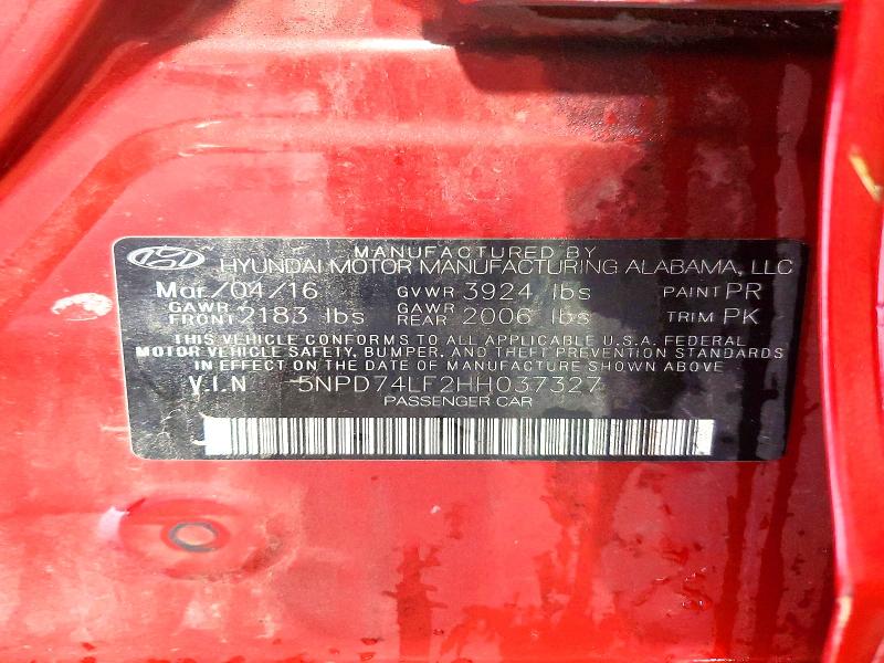 60606776 :رقم المزاد ، 5NPD74LF2HH037327 vin ، 2017 Hyundai Elantra مزاد بيع