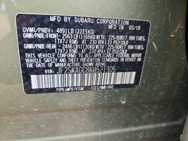 Aukcja sprzedaży 2019 Subaru Forester, vin: JF2SKAGC8KH521305, numer aukcji: 60256096