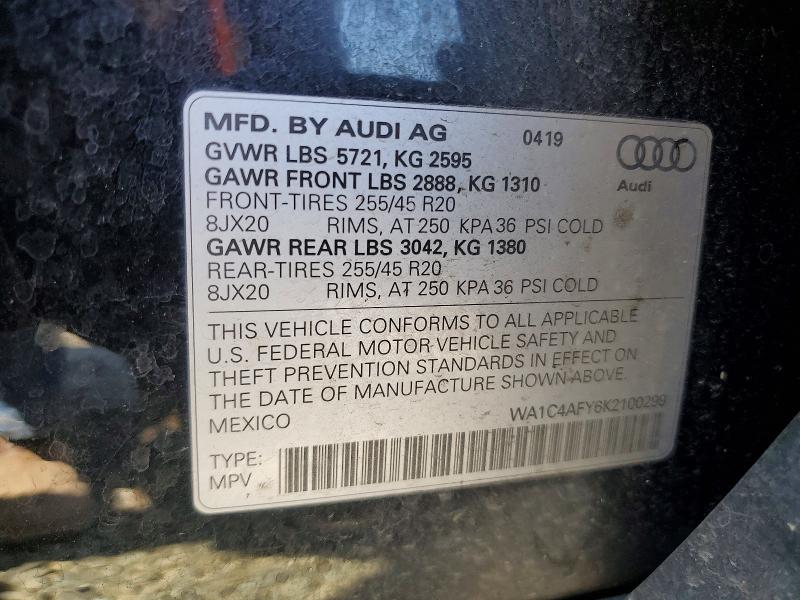 2019 Audi Sq5 მანქანა იყიდება აუქციონზე, vin: WA1C4AFY6K2100299, აუქციონის ნომერი: 60700976