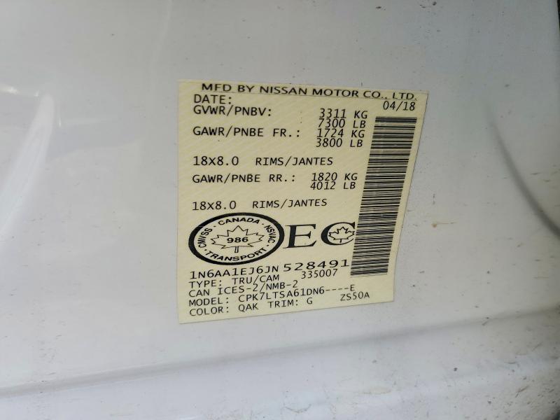 61354156 :رقم المزاد ، 1N6AA1EJ6JN528491 vin ، 2018 Nissan Titan مزاد بيع
