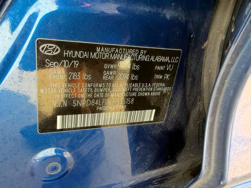 Продаж на аукціоні авто 2020 Hyundai Elantra, vin: 5NPD84LF0LH535158, номер лоту: 62538896
