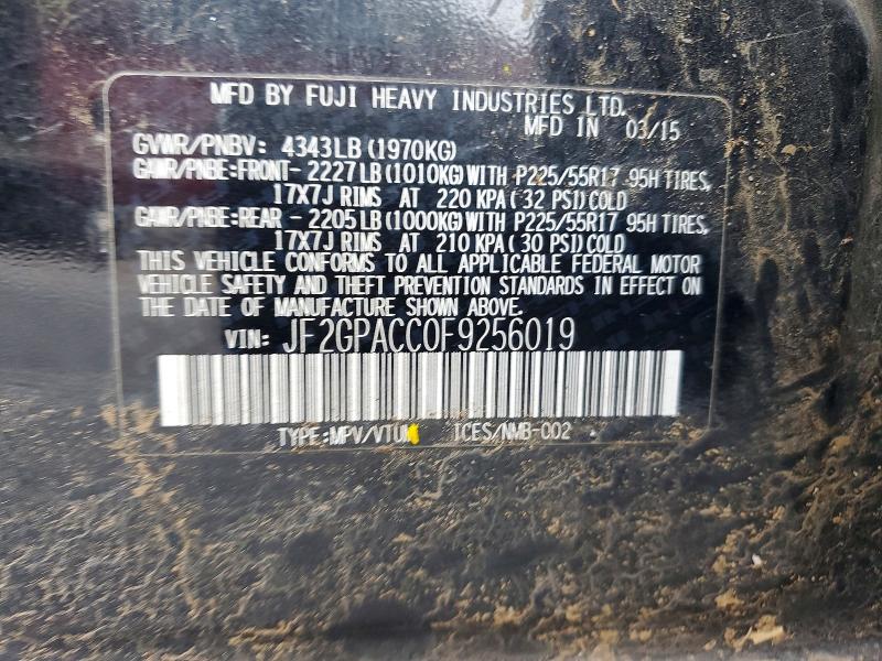 2015 Subaru Xv Crosstrek მანქანა იყიდება აუქციონზე, vin: JF2GPACC0F9256019, აუქციონის ნომერი: 61431246