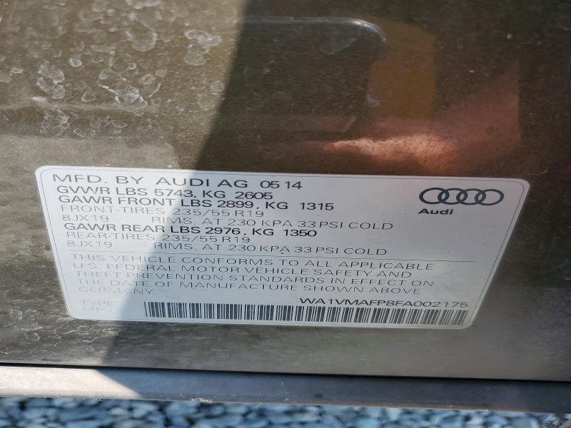 2015 Audi Q5 მანქანა იყიდება აუქციონზე, vin: WA1VMAFP8FA002175, აუქციონის ნომერი: 61910516