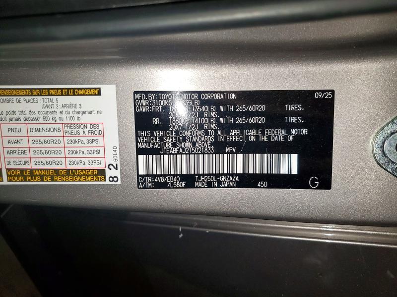 Aukcja sprzedaży 2026 Toyota Land Cruiser, vin: JTEABFAJ2T5021833, numer aukcji: 63158236