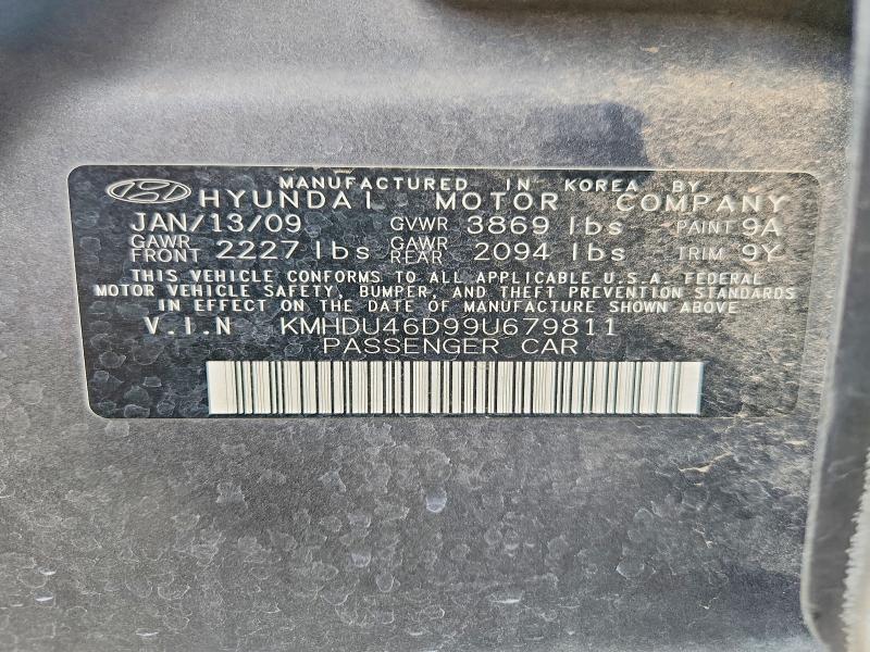 2009 Hyundai Elantra მანქანა იყიდება აუქციონზე, vin: KMHDU46D99U679811, აუქციონის ნომერი: 59133276