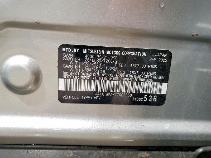 Продаж на аукціоні авто 2026 Mitsubishi Eclipse Cross, vin: JA4ATWAAXTZ003858, номер лоту: 62038076