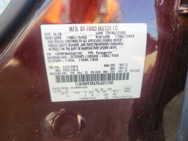 62286306 :رقم المزاد ، 1LNHM93R69G605100 vin ، 2009 Lincoln Mks مزاد بيع