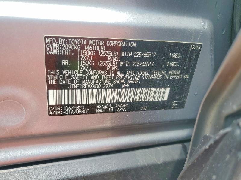 2019 Toyota Rav4 მანქანა იყიდება აუქციონზე, vin: JTMF1RFVXKD012974, აუქციონის ნომერი: 61672466
