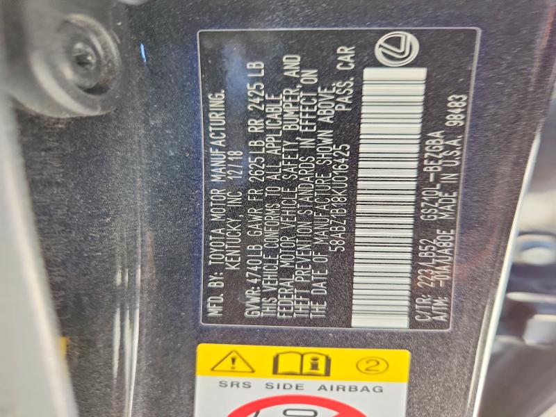 63373386 :رقم المزاد ، 58ABZ1B18KU016425 vin ، 2019 Lexus Es مزاد بيع