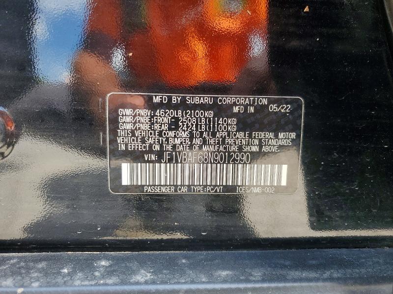 Aukcja sprzedaży 2022 Subaru Wrx, vin: JF1VBAF68N9012990, numer aukcji: 63186706
