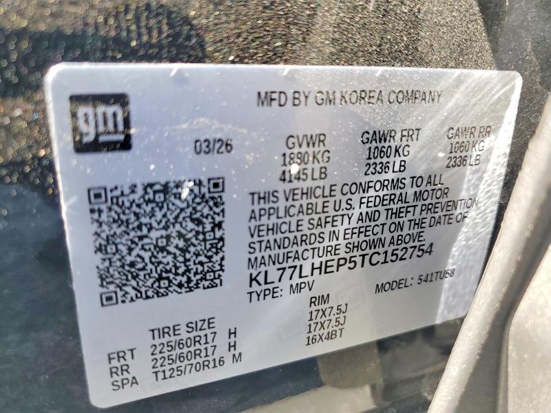 2026 Chevrolet Trax მანქანა იყიდება აუქციონზე, vin: KL77LHEP5TC152754, აუქციონის ნომერი: 60515976