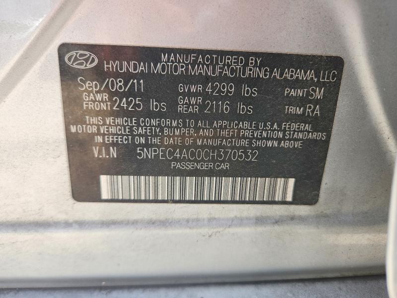 Aukcja sprzedaży 2012 Hyundai Sonata, vin: 5NPEC4AC0CH370532, numer aukcji: 59283956