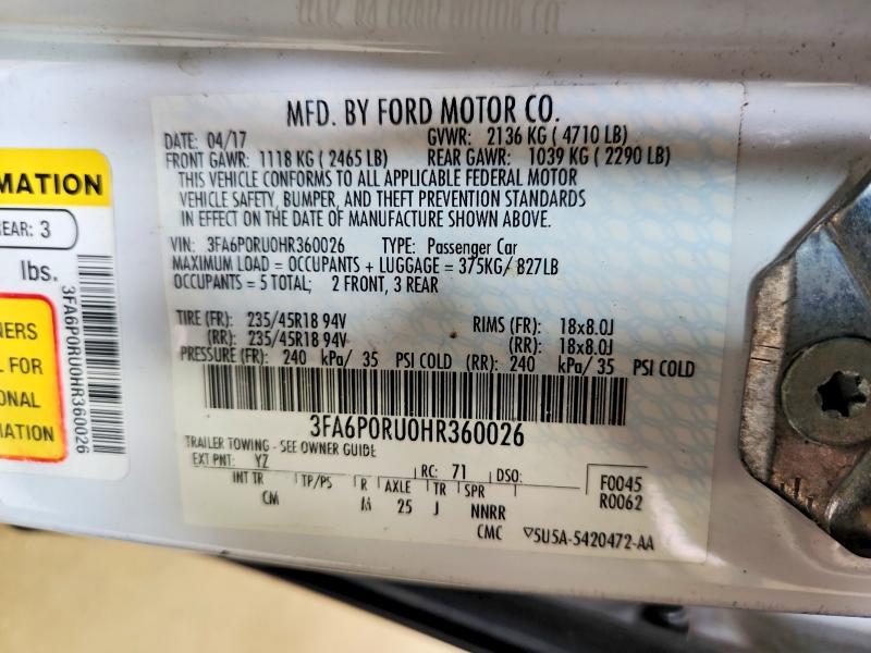 Aukcja sprzedaży 2017 Ford Fusion, vin: 3FA6P0RU0HR360026, numer aukcji: 61897846