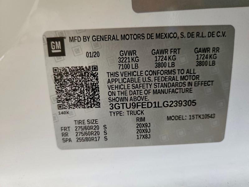 Aukcja sprzedaży 2020 Gmc Sierra, vin: 3GTU9FED1LG239305, numer aukcji: 59258386