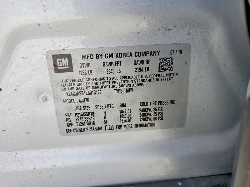 61414106 :رقم المزاد ، KL4CJASB1LB013177 vin ، 2020 Buick Encore مزاد بيع