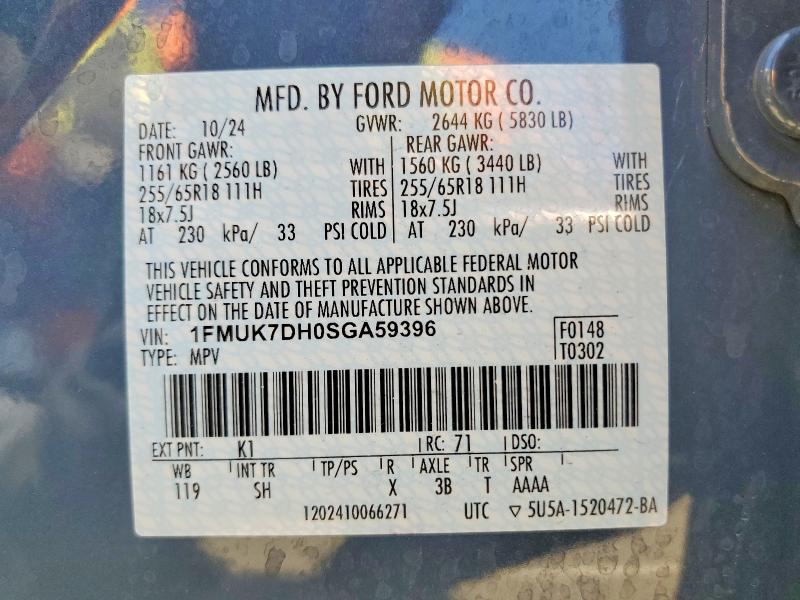 62708726 :رقم المزاد ، 1FMUK7DH0SGA59396 vin ، 2025 Ford Explorer مزاد بيع