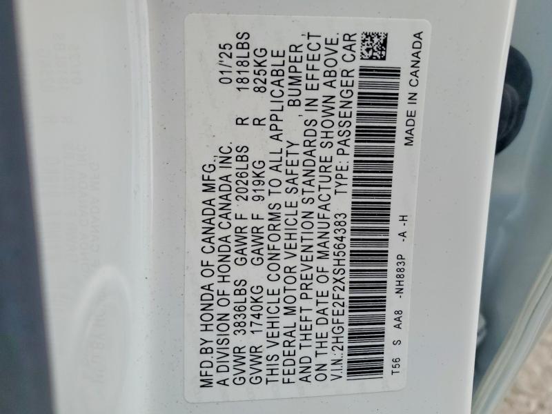 Продаж на аукціоні авто 2025 Honda Civic, vin: 2HGFE2F2XSH564383, номер лоту: 59402766