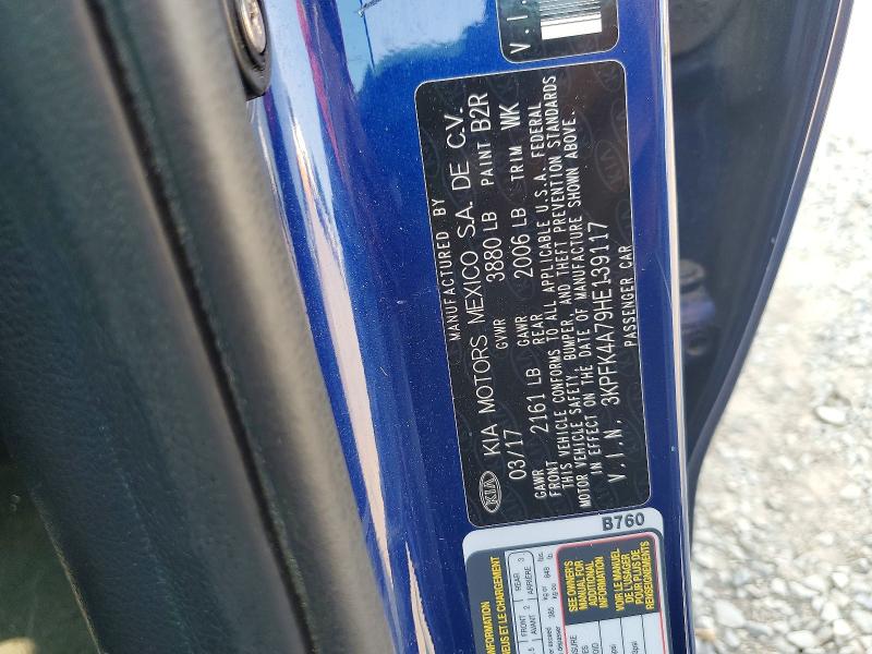 62482636 :رقم المزاد ، 3KPFK4A79HE139117 vin ، 2017 Kia Forte مزاد بيع