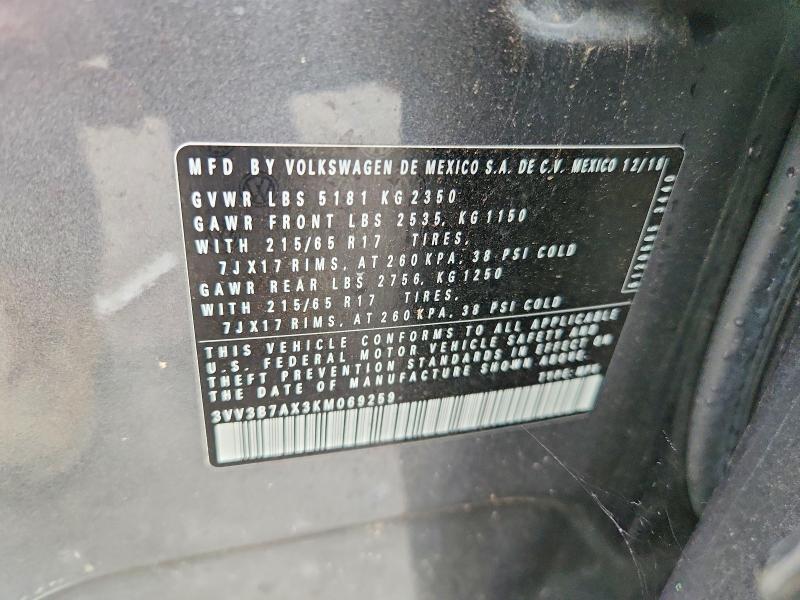 62195206 :رقم المزاد ، 3VV3B7AX3KM069259 vin ، 2019 Volkswagen Tiguan مزاد بيع