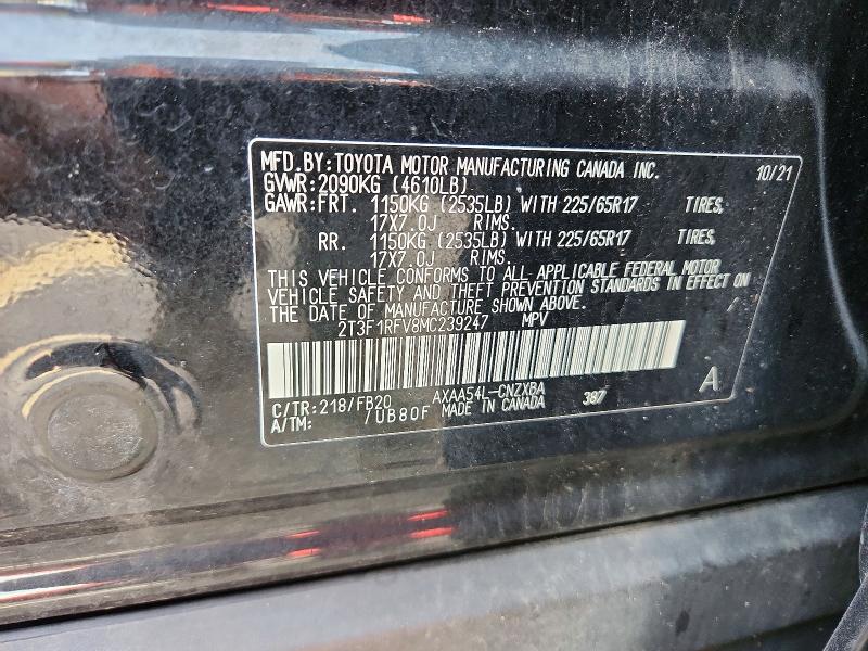 Продаж на аукціоні авто 2021 Toyota Rav4, vin: 2T3F1RFV8MC239247, номер лоту: 62248656