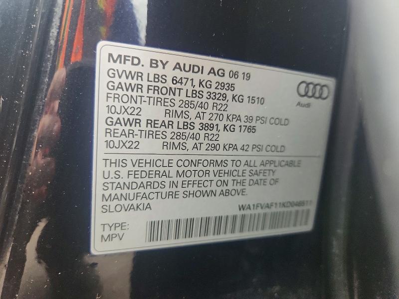 Aukcja sprzedaży 2019 Audi Q8, vin: WA1FVAF11KD046511, numer aukcji: 63653566