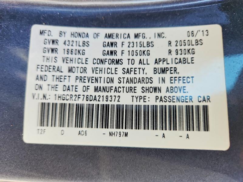 Aukcja sprzedaży 2013 Honda Accord, vin: 1HGCR2F76DA219372, numer aukcji: 62261276