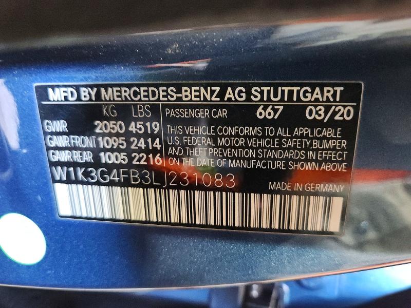 2020 Mercedes-benz A მანქანა იყიდება აუქციონზე, vin: W1K3G4FB3LJ231083, აუქციონის ნომერი: 60823356