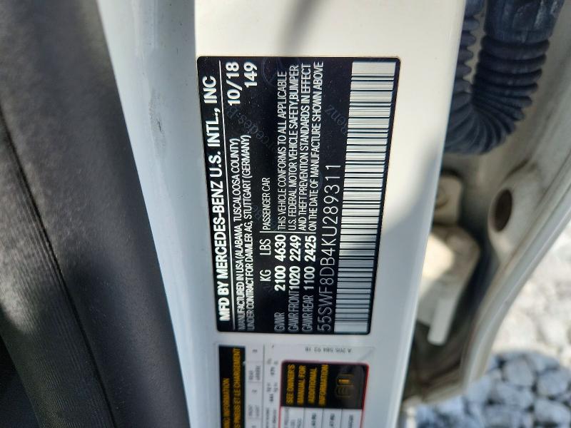 60678136 :رقم المزاد ، 55SWF8DB4KU289311 vin ، 2019 Mercedes-benz C مزاد بيع
