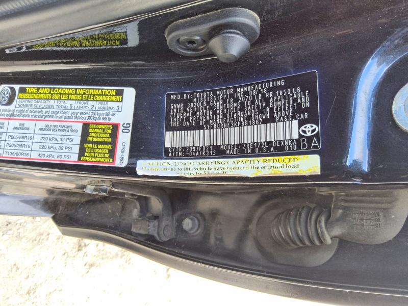 60919736 :رقم المزاد ، 5YFBURHE3KP881867 vin ، 2019 Toyota Corolla مزاد بيع