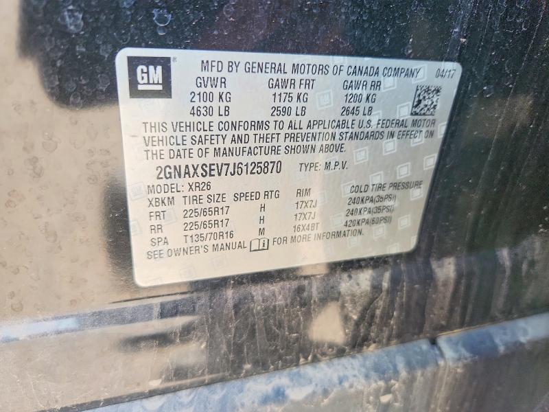 62232666 :رقم المزاد ، 2GNAXSEV7J6125870 vin ، 2018 Chevrolet Equinox مزاد بيع