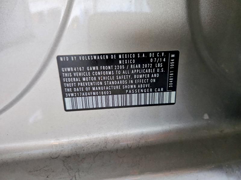 59628456 :رقم المزاد ، 3VW217AU4FM018603 vin ، 2015 Volkswagen Golf مزاد بيع