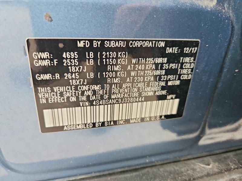 Aukcja sprzedaży 2018 Subaru Outback, vin: 4S4BSANC9J3280444, numer aukcji: 61330706