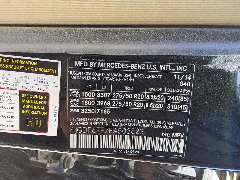 67221176 :رقم المزاد ، 4JGDF6EE7FA503823 vin ، 2015 Mercedes-benz Gl مزاد بيع