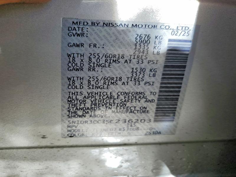 63115576 :رقم المزاد ، 5N1DR3CC3SC236203 vin ، 2025 Nissan Pathfinder مزاد بيع