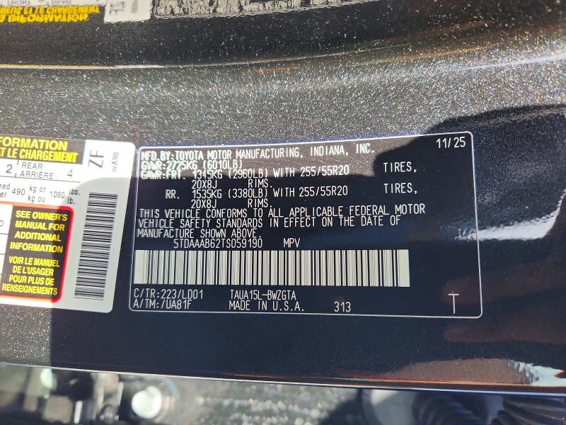 57973616 :رقم المزاد ، 5TDAAAB62TS059190 vin ، 2026 Lexus Tx 350 مزاد بيع