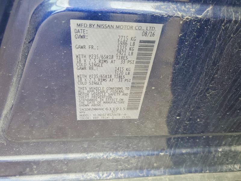 62442256 :رقم المزاد ، 5N1DR2MM4HC611915 vin ، 2017 Nissan Pathfinder مزاد بيع