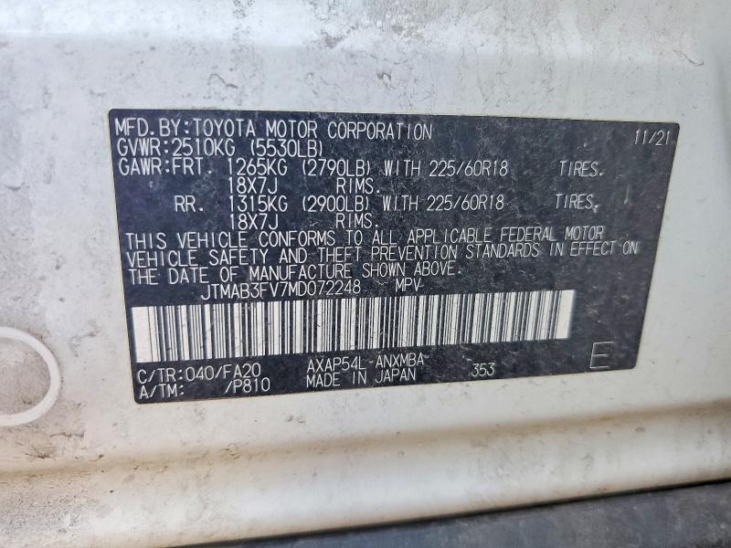 61224326 :رقم المزاد ، JTMAB3FV7MD072248 vin ، 2021 Toyota Rav4 Prime مزاد بيع