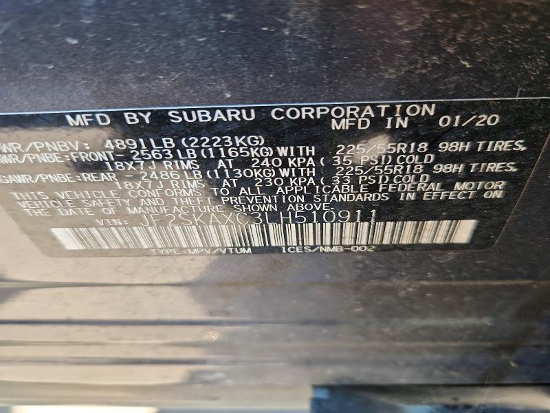 61704416 :رقم المزاد ، JF2SKAXC3LH510911 vin ، 2020 Subaru Forester مزاد بيع
