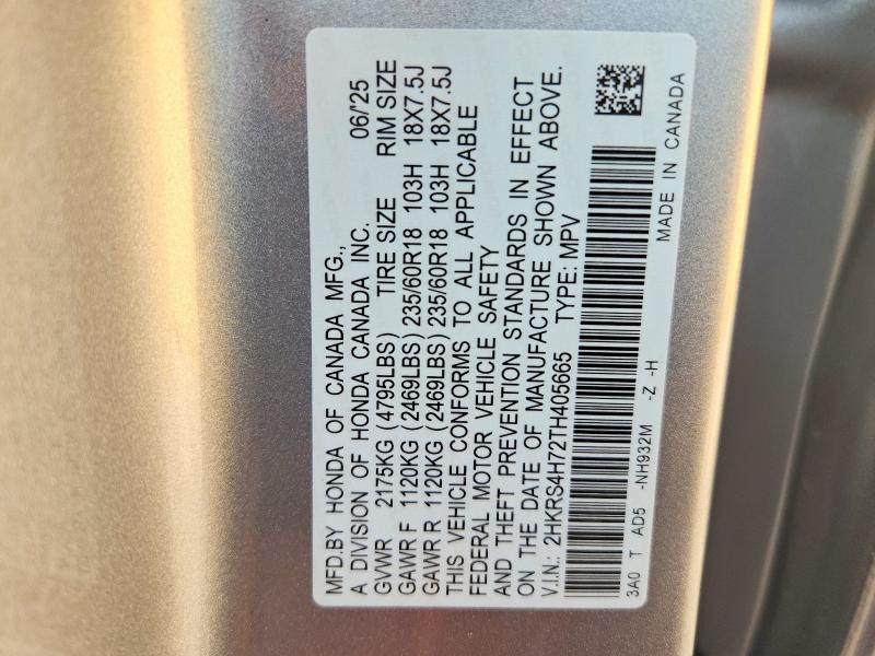60843106 :رقم المزاد ، 2HKRS4H72TH405665 vin ، 2026 Honda Cr-v مزاد بيع