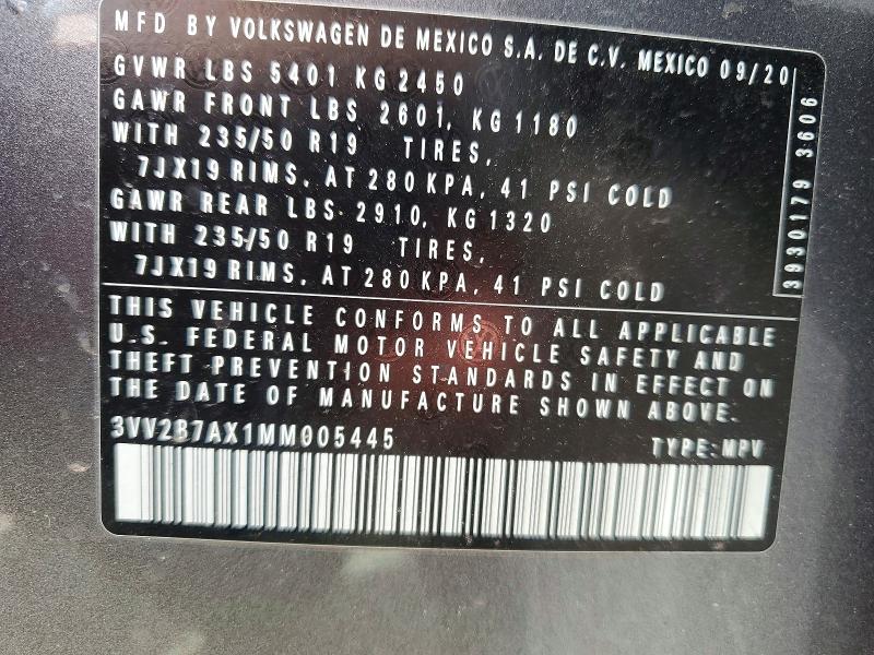 Aukcja sprzedaży 2021 Volkswagen Tiguan, vin: 3VV2B7AX1MM005445, numer aukcji: 59620826