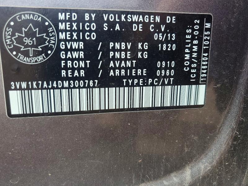 2013 Volkswagen Jetta მანქანა იყიდება აუქციონზე, vin: 3VW1K7AJ4DM300767, აუქციონის ნომერი: 60955466