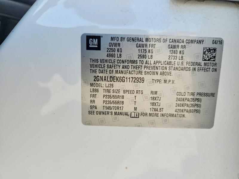 Aukcja sprzedaży 2016 Chevrolet Equinox, vin: 2GNALDEK6G1172939, numer aukcji: 59258946