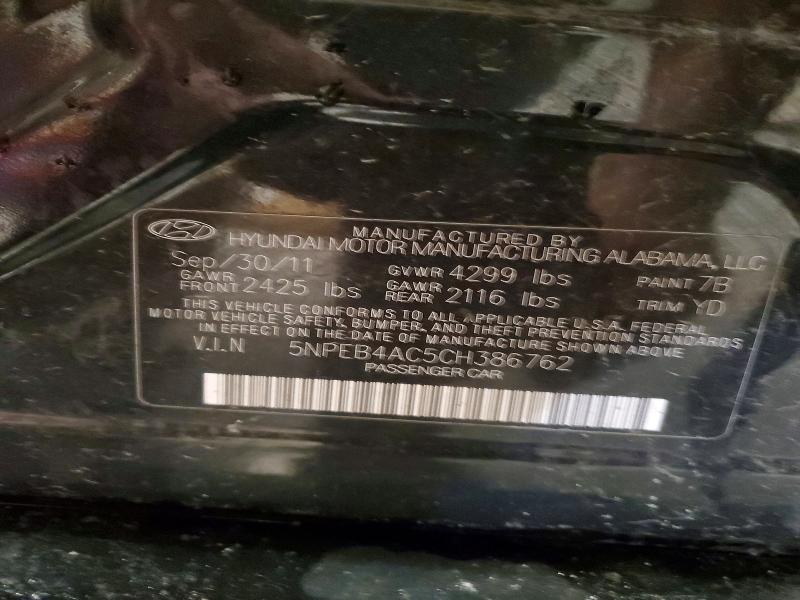 60071476 :رقم المزاد ، 5NPEB4AC5CH386762 vin ، 2012 Hyundai Sonata مزاد بيع