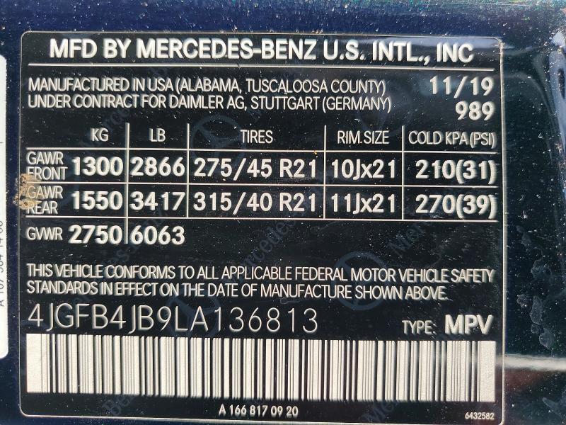 Aukcja sprzedaży 2020 Mercedes-benz Gle, vin: 4JGFB4JB9LA136813, numer aukcji: 61571716