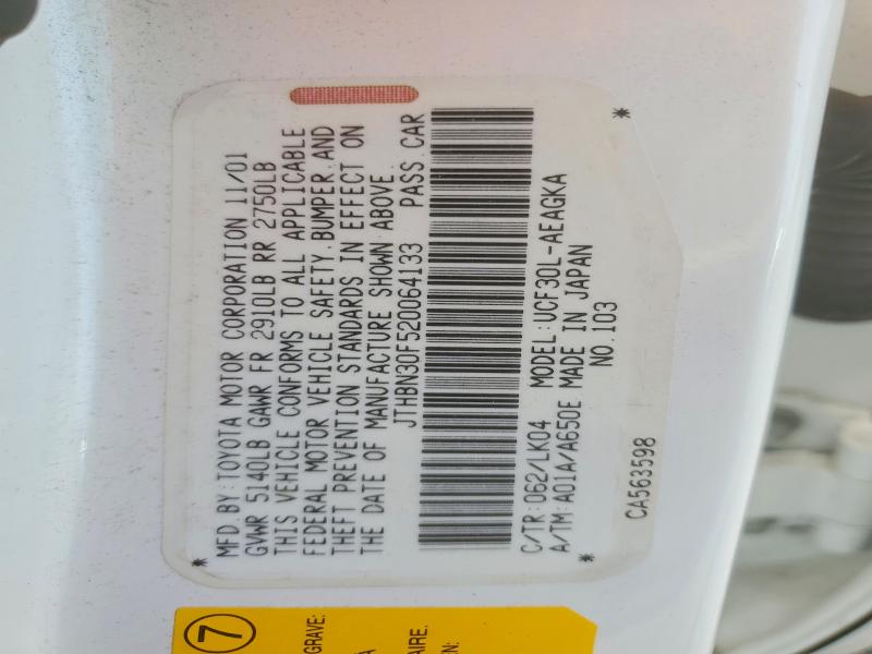 60170366 :رقم المزاد ، JTHBN30F520064133 vin ، 2002 Lexus Ls مزاد بيع