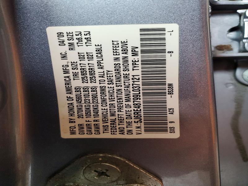 63118736 :رقم المزاد ، 5J6RE48799L037121 vin ، 2009 Honda Cr-v مزاد بيع