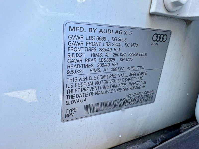 Aukcja sprzedaży 2018 Audi Q7, vin: WA1VAAF77JD018948, numer aukcji: 62124386