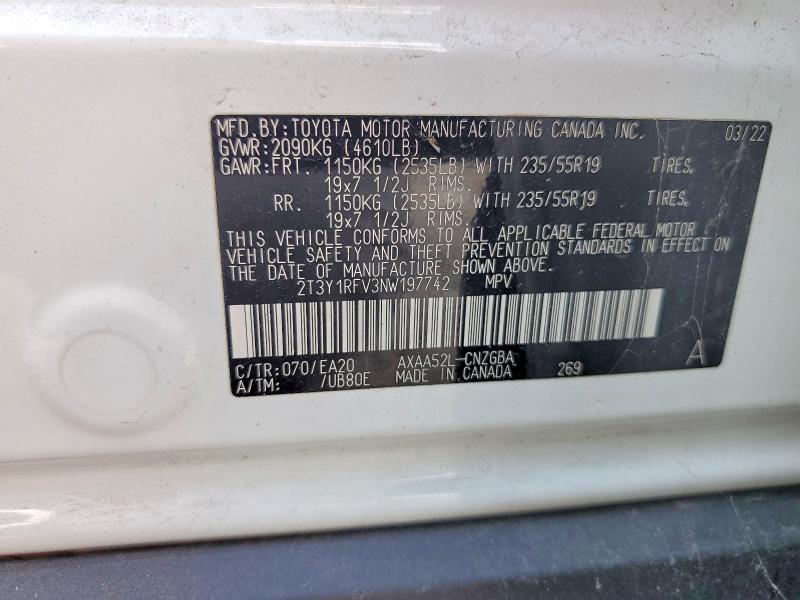 Продажа на аукционе авто 2022 Toyota Rav4, vin: 2T3Y1RFV3NW197742, номер лота: 62601256